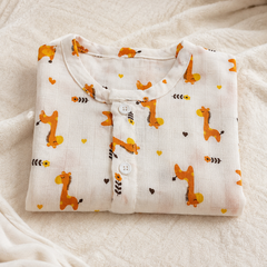 1 Pc Sleeveless 90 GSM Checkered Muslin Jhabla Vest - Giraffe