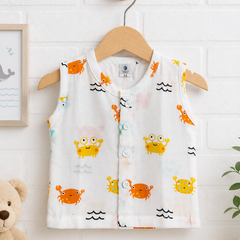 1 Pc Sleeveless 90 GSM Checkered Muslin Jhabla Vest - Cute Crab