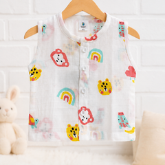 1 Pc Sleeveless 90 GSM Checkered Muslin Jhabla Vest - Too Bee