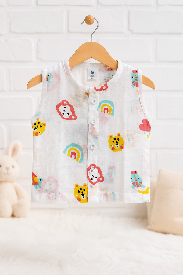 1 Pc Sleeveless 90 GSM Checkered Muslin Jhabla Vest - Too Bee
