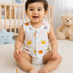 1 Pc Sleeveless 90 GSM Checkered Muslin Jhabla Vest - Cute Crab