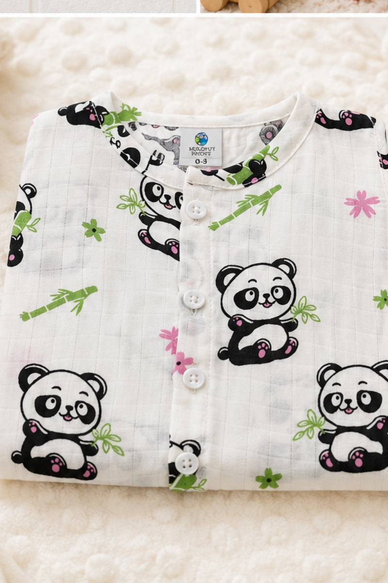 1 Pc Sleeveless 90 GSM Checkered Muslin Jhabla Vest - Panda