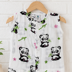 1 Pc Sleeveless 90 GSM Checkered Muslin Jhabla Vest - Panda