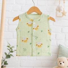 1 Pc Sleeveless 90 GSM Checkered Muslin Jhabla Vest - Green Sheep