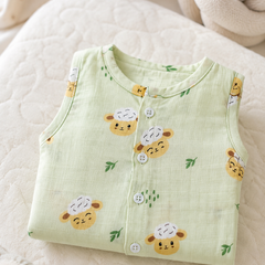 1 Pc Sleeveless 90 GSM Checkered Muslin Jhabla Vest - Green Sheep