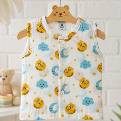1 Pc Sleeveless 90 GSM Checkered Muslin Jhabla Vest - Sun N Moon