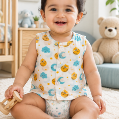 1 Pc Sleeveless 90 GSM Checkered Muslin Jhabla Vest - Sun N Moon