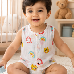 1 Pc Sleeveless 90 GSM Checkered Muslin Jhabla Vest - Too Bee