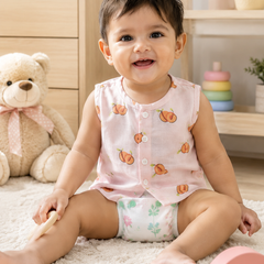 1 Pc Sleeveless 90 GSM Checkered Muslin Jhabla Vest - Pink Cherry