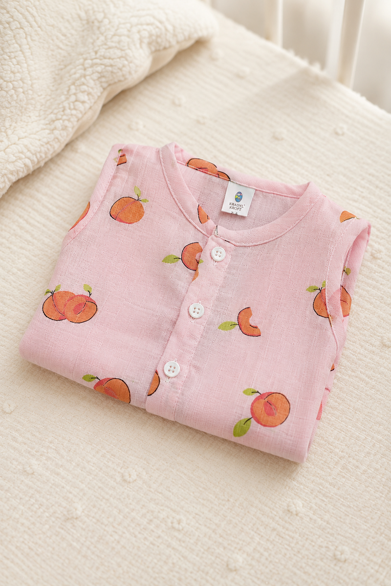 1 Pc Sleeveless 90 GSM Checkered Muslin Jhabla Vest - Pink Cherry
