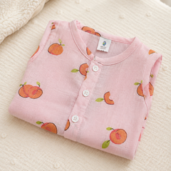 1 Pc Sleeveless 90 GSM Checkered Muslin Jhabla Vest - Pink Cherry