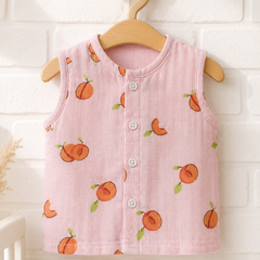 1 Pc Sleeveless 90 GSM Checkered Muslin Jhabla Vest - Pink Cherry