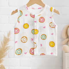 1 Pc Sleeveless 90 GSM Checkered Muslin Jhabla Vest - Donuts