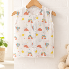 1 Pc Sleeveless 90 GSM Checkered Muslin Jhabla Vest - Balloons