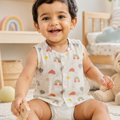1 Pc Sleeveless 90 GSM Checkered Muslin Jhabla Vest - Balloons