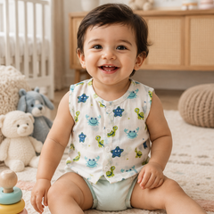 1 Pc Sleeveless 90 GSM Checkered Muslin Jhabla Vest - Starsy