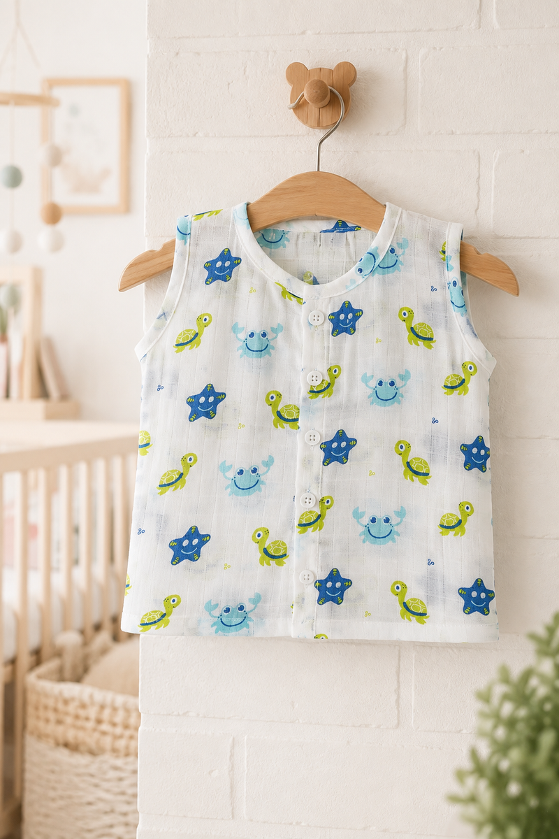 1 Pc Sleeveless 90 GSM Checkered Muslin Jhabla Vest - Starsy
