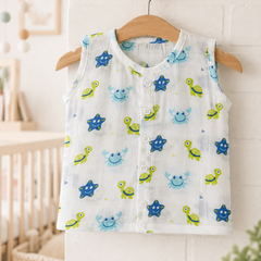 1 Pc Sleeveless 90 GSM Checkered Muslin Jhabla Vest - Starsy