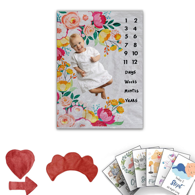 Bed of Roses- Milestone Blanket Quilt with 6 Milestone Cards and Markers