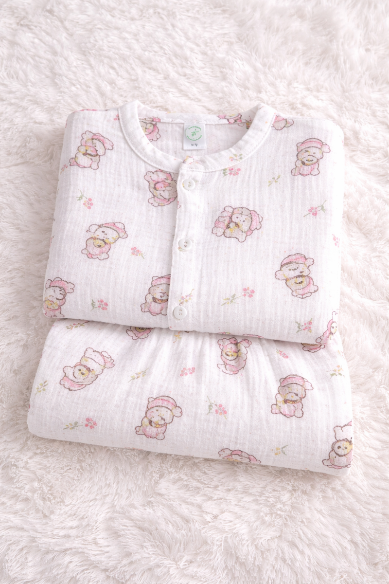 Cutie Pie - Kradyl Kroft Premium Crinkled Double Layered Soft Muslin Night Suit Set for New Born to 6 Years