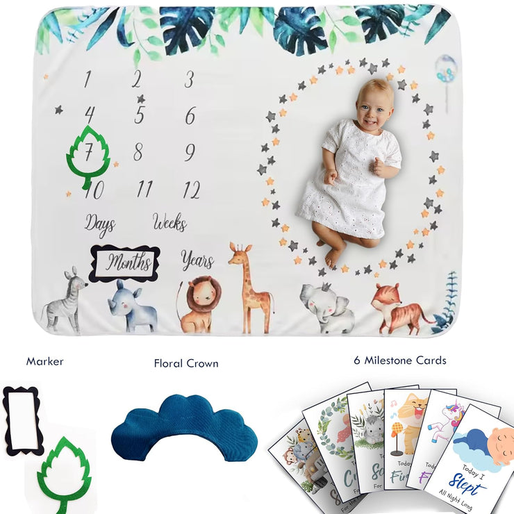 Animal Trail- Milestone Blanket Quilt with 6 Milestone Cards and Markers