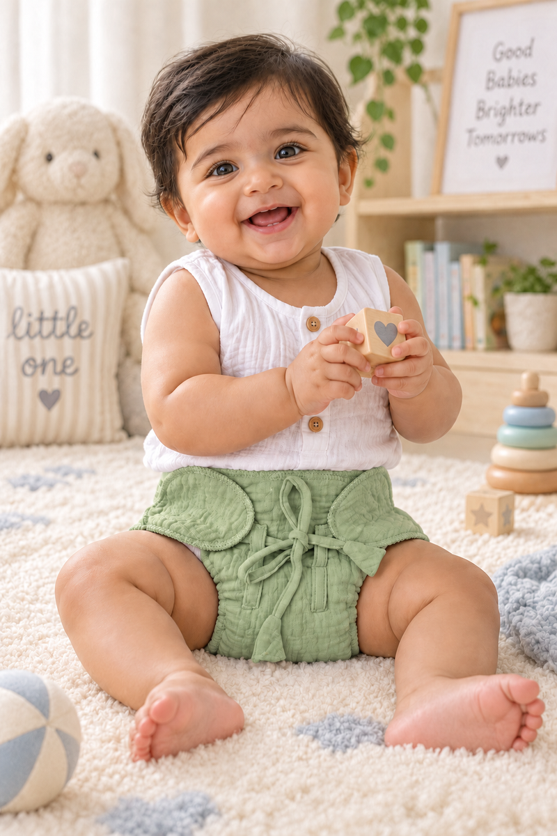 Earth Green Langot - 5 Layer Padded Muslin Baby Langots |Reusable| for Diaper Free Time