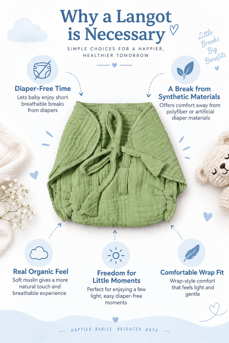Earth Green Langot - 5 Layer Padded Muslin Baby Langots |Reusable| for Diaper Free Time