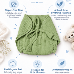 Earth Green Langot - 5 Layer Padded Muslin Baby Langots |Reusable| for Diaper Free Time