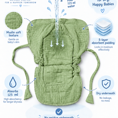 Earth Green Langot - 5 Layer Padded Muslin Baby Langots |Reusable| for Diaper Free Time