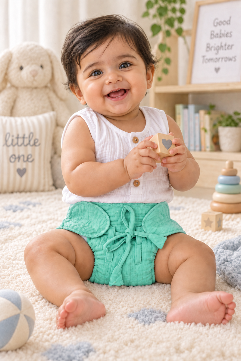 Mint Green Langot - 5 Layer Padded Muslin Baby Langots |Reusable| for Diaper Free Time