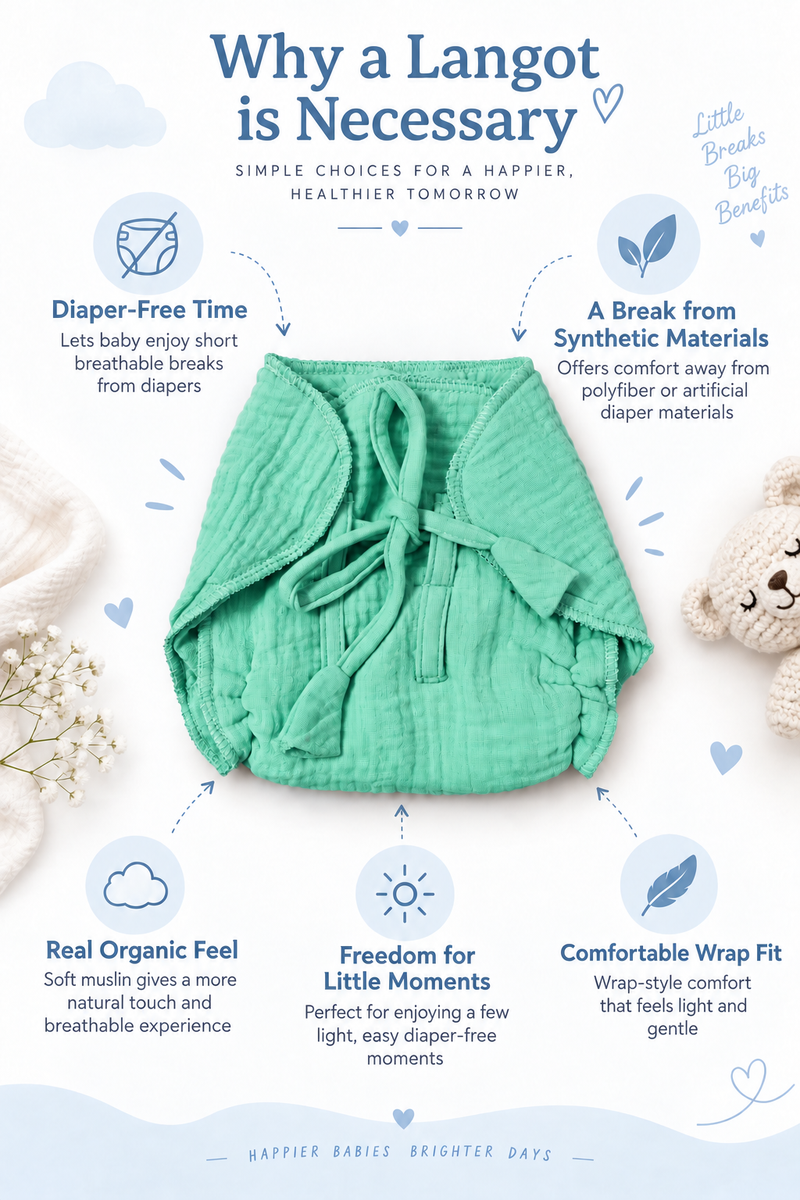 Mint Green Langot - 5 Layer Padded Muslin Baby Langots |Reusable| for Diaper Free Time
