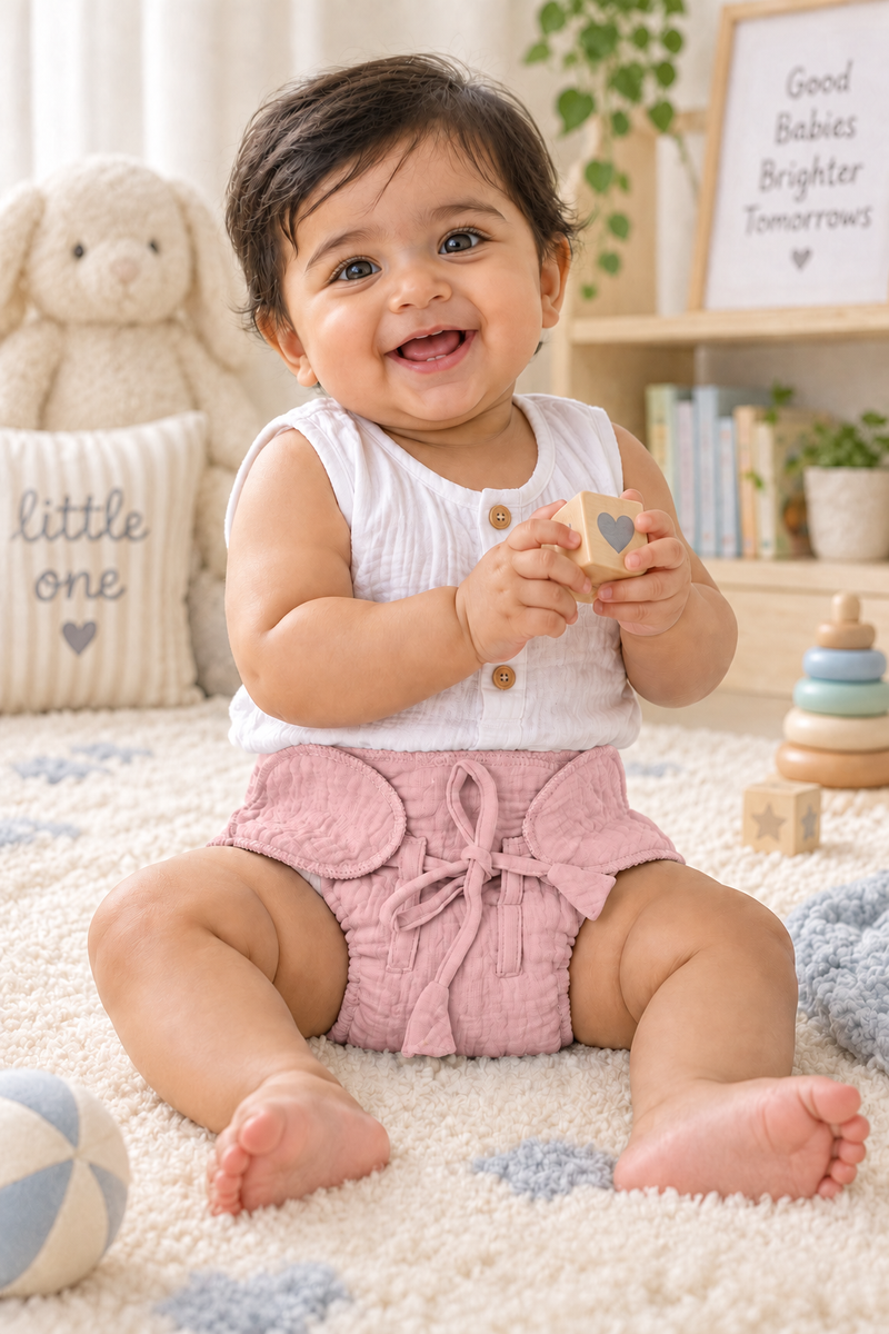 Pink Langot - 5 Layer Padded Muslin Baby Langots |Reusable| for Diaper Free Time