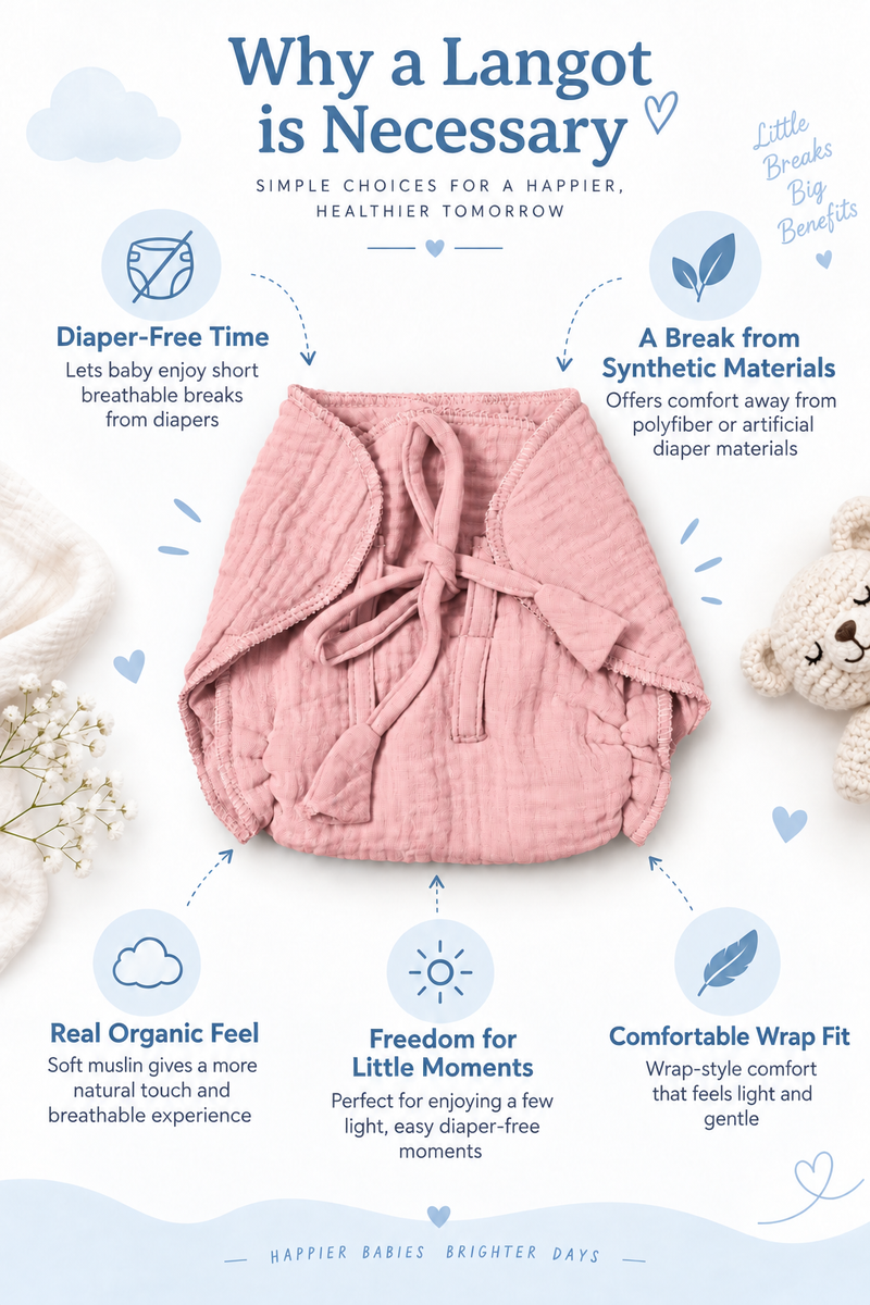 Pink Langot - 5 Layer Padded Muslin Baby Langots |Reusable| for Diaper Free Time