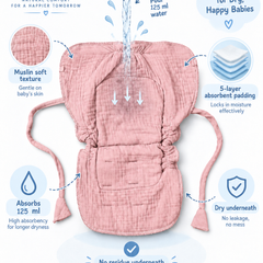 Pink Langot - 5 Layer Padded Muslin Baby Langots |Reusable| for Diaper Free Time