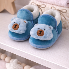 Kradyl Kroft 6-18 Months Booties with Drawstrings | Kids First Walking Soft Fabric Fur Shoes with Anti Slip Sole-BlueBear