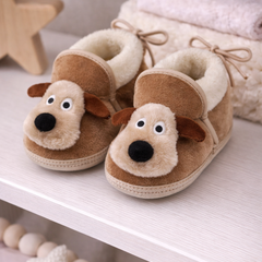 Kradyl Kroft 6-18 Months Booties with Drawstrings | Kids First Walking Soft Fabric Fur Shoes with Anti Slip Sole-Puppy