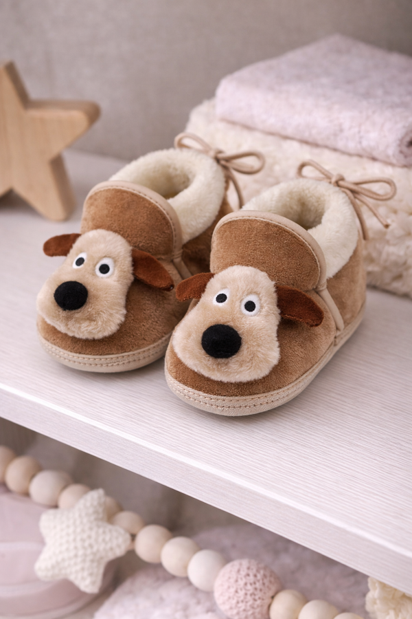 Kradyl Kroft 6-18 Months Booties with Drawstrings | Kids First Walking Soft Fabric Fur Shoes with Anti Slip Sole-Puppy