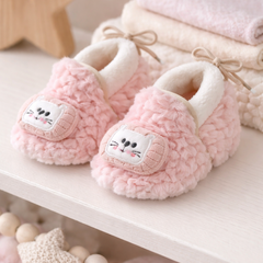 Kradyl Kroft 6-18 Months Booties with Drawstrings | Kids First Walking Soft Fabric Fur Shoes with Anti Slip Sole-Fluffy Pink