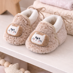 Kradyl Kroft 6-18 Months Booties with Drawstrings | Kids First Walking Soft Fabric Fur Shoes with Anti Slip Sole-Fluffy Beige