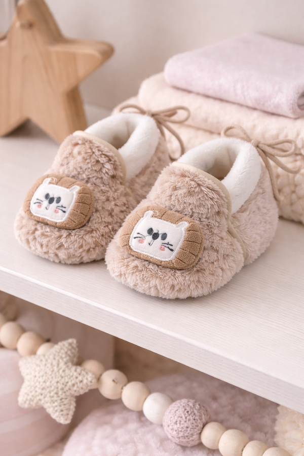 Kradyl Kroft 6-18 Months Booties with Drawstrings | Kids First Walking Soft Fabric Fur Shoes with Anti Slip Sole-Fluffy Beige