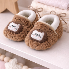 Kradyl Kroft 6-18 Months Booties with Drawstrings | Kids First Walking Soft Fabric Fur Shoes with Anti Slip Sole-Brown Kitty