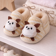 Kradyl Kroft 6-18 Months Booties with Drawstrings | Kids First Walking Soft Fabric Fur Shoes with Anti Slip Sole-Beige Pchu