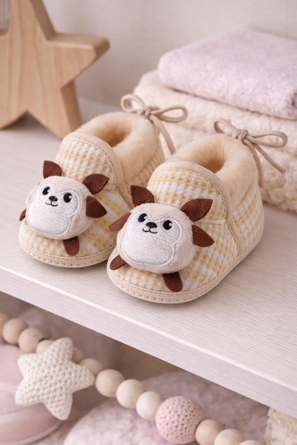 Kradyl Kroft 6-18 Months Booties with Drawstrings | Kids First Walking Soft Fabric Fur Shoes with Anti Slip Sole-Beige Pchu