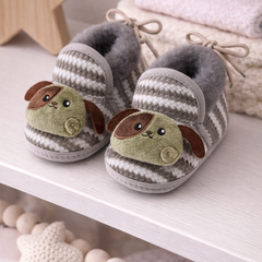 Kradyl Kroft 6-18 Months Booties with Drawstrings | Kids First Walking Soft Fabric Fur Shoes with Anti Slip Sole-Green Puppy