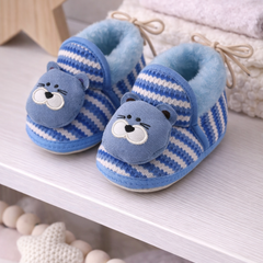 Kradyl Kroft 6-18 Months Booties with Drawstrings | Kids First Walking Soft Fabric Fur Shoes with Anti Slip Sole-Blue Stripes