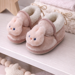Kradyl Kroft 6-18 Months Booties with Drawstrings | Kids First Walking Soft Fabric Fur Shoes with Anti Slip Sole-Pink Bunny