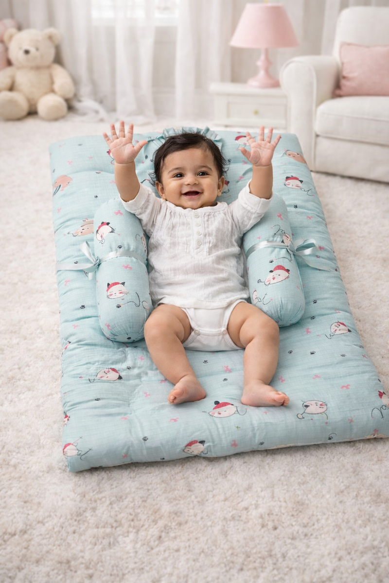 4 Pcs Muslin Bedding Set for 0 to 6 Months - Baby in Blue