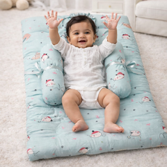4 Pcs Muslin Bedding Set for 0 to 6 Months - Baby in Blue