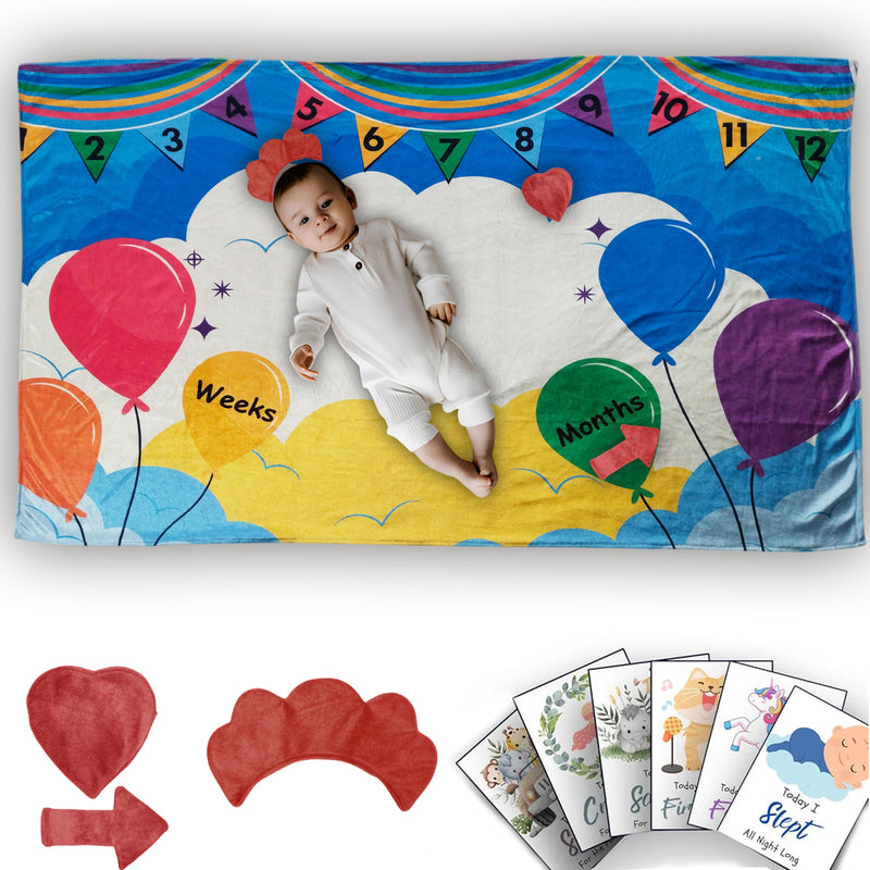 Balloon - Milestone Blanket Quilt with 6 Milestone Cards and Markers