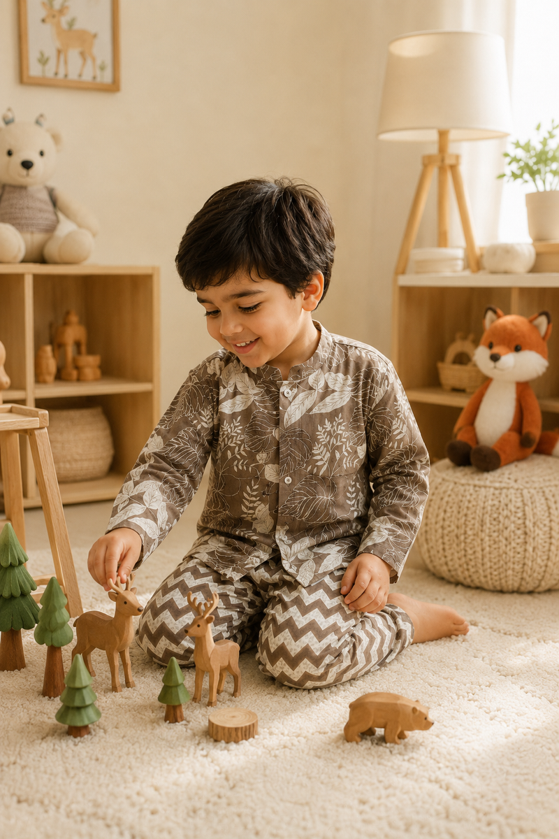 Beige Floral -  Baby 100% Cotton Coord Set